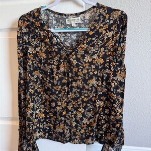 Idyllwind Dark Floral Blouse with Gold Accents